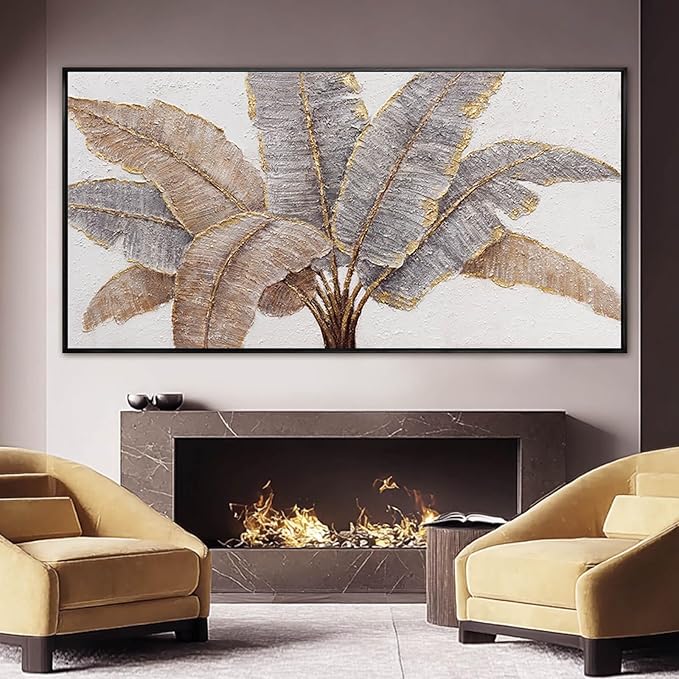 CHUDANHAO Plant Canvas Wall Art Contemporary Wall Decor Gold Pictures Textured Home Decorations 29"x58" Canvas Art for Living Room Kitchen