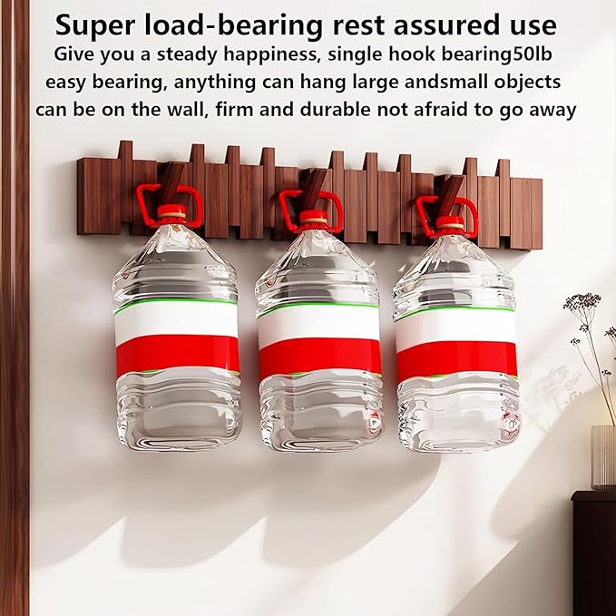 Wall Mounted Piano Key Hanger | Flip Style Hook | Entrance Wall Art Hook, Made of Oak Wood (3 Times Painted, 4 Times Polished) (Beech, 4Hooks)