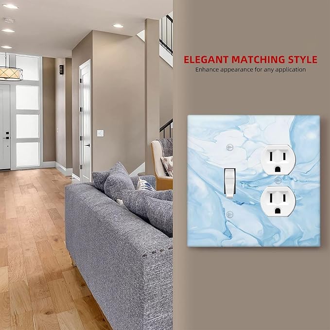 Navy Blue Sea Waves Spilled Ink Marble Simplicity Print Wallplates 1 Toggle 1 Duplex Switch Plate Electrical GFCI Faceplate Decorative Light Switch Covers for Bathroom Living Room Decor