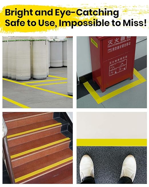 ADHES Yellow Hazard Warning Safety Tape, 2 Inch x 35 Yards x 2 Rolls High Visibility Wear Resistant Floor Marking Caution Tape for Indoor & Outdoor, Gym, Factory, Parking, School and More