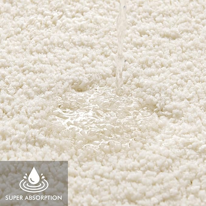 MIULEE Extra Thick Non Slip Bathroom Rug Shaggy Soft Bath Mat Plush Microfiber Absorbent Water for Shower Tub Machine Washable (Ivory, 24x40 Inches)