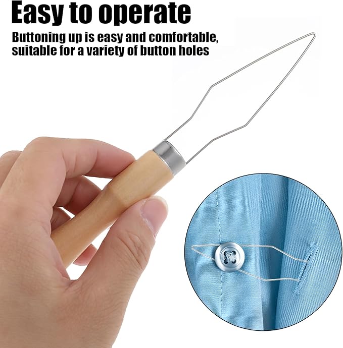 3 Pcs Button Hook Button Helper Tool for Elderly Buttons Hook for Seniors Wood Handle Buttons Fastener Device Assist Dressing Aid Tool One Handed Assist Device Aids for Arthritis & Limited Dexterity