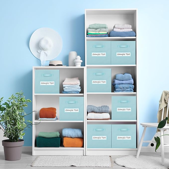 artsdi Fabric storage cubes (8 Pack) 11 Inch Cube Storage Bin, cube organizer bins with 8 Labels Window Cards & a Pen, Foldable cube organizer bins and Fabric Storage Box, Sky Blue