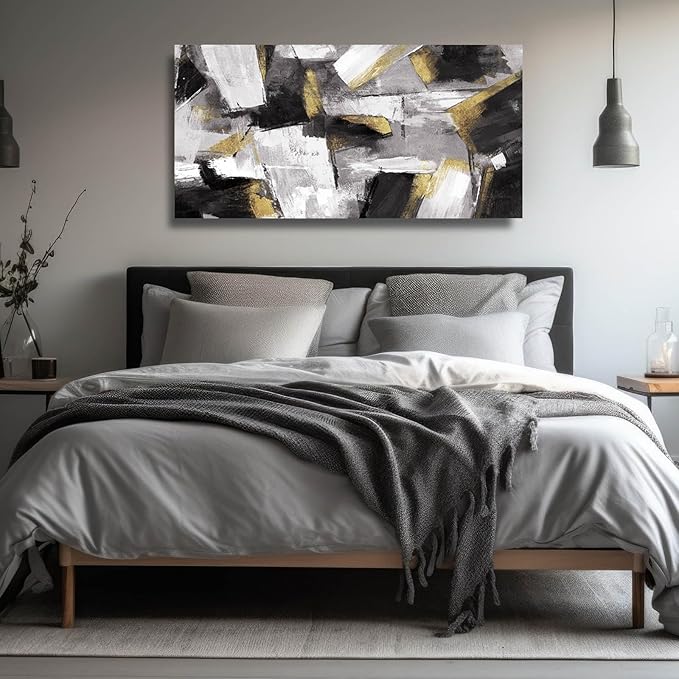 SOUGUAN Black and White Art Pictures Abstract Wall Hangings Decor Modern Artwork 20"X40" Wall Decorations for Bedroom Posters for Office