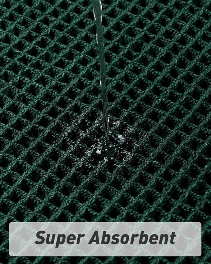 Upgraded Waffle Runner Rug, Super Absorbent Non Slip Bath Mats for Bathroom Floor Machine Washable Bathroom Runner Rug with Tassels Ideal for Hallway Bedroom Laundry Room, Dark Green, 2'x4'(24" x 48")
