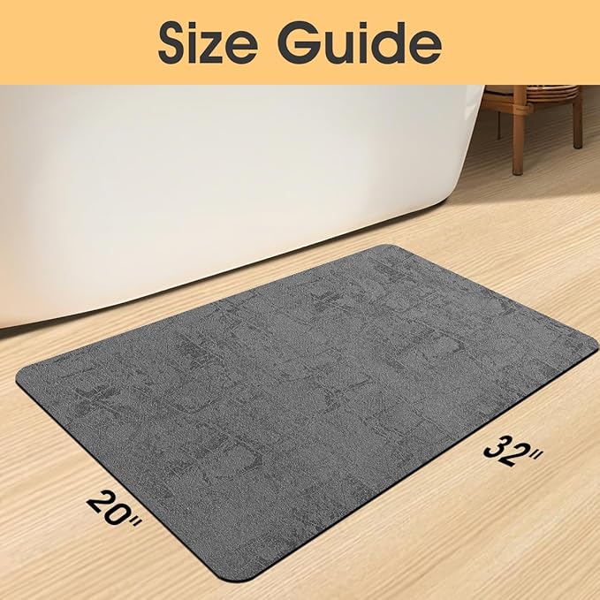 ACCUMTEK Ultra Thin Bath Mat, Upgrade Backing Non Slip Thin Bath Mats Fit Under Door, Quick Dry Ultra Absorbent Bathroom Rugs, Machine Washable Bath Rugs for Bathroom, Charcoal Gray/Checkered/32 x20