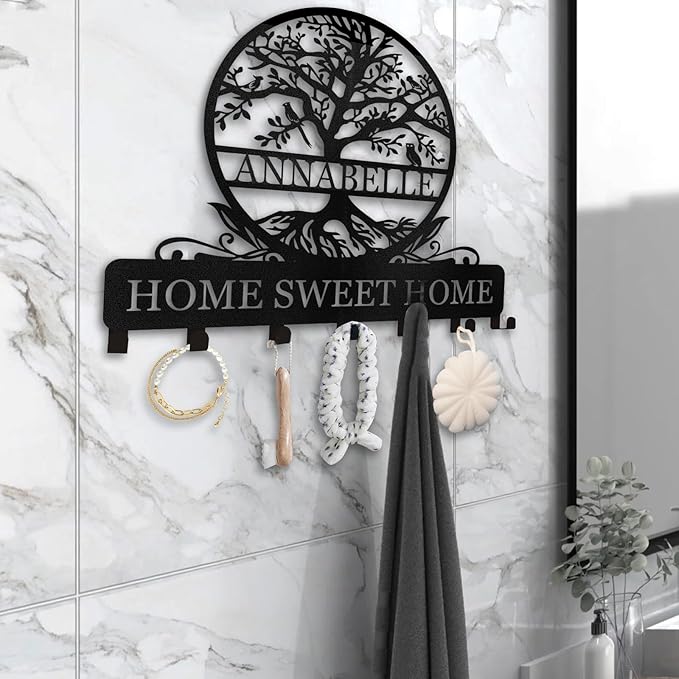 Personalized Key Holder Wall Mount | Custom Name Tree of Life Metal Key Hook | Key Hooks for Wall | Key Holder Wall Hanging | Home Metal Decor for Living Room, Front Door, Entryway