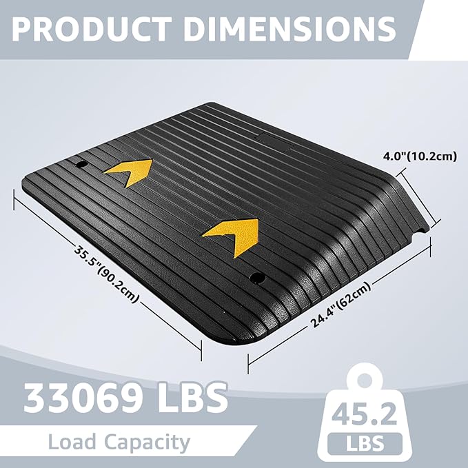 4" Rise Rubber Threshold Ramp, 35.5" Wide Non-Slip Wheelchair Ramp for Doorway, 33069 lbs Capacity Curb Ramp for Wheelchairs, Scooters, Power Chairs & Walkers