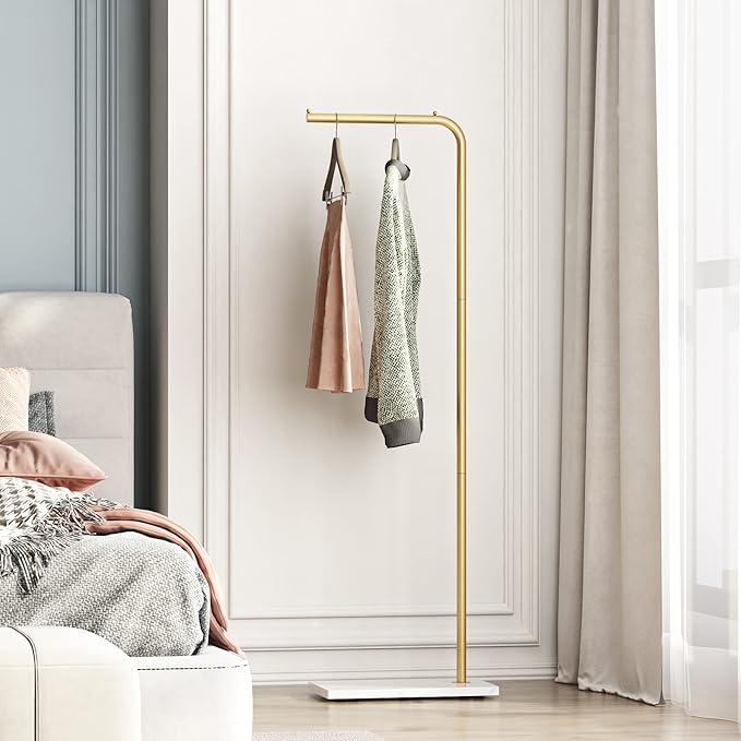 Metal Gold Coat Racks, Standing Coat Rack with Heavy Base, Modern Coat Tree with Crossbar and 3 Hooks, Entryway Coat Racks for Handbags, Clothing.(59inch)