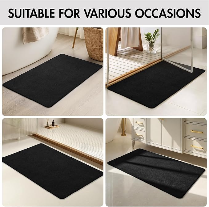 MIULEE Set of 2 Ultra Thin Bathroom Rugs, Rubber Bath Mats for Bathroom Non Slip, Quick Dry Absorbent Bath Rug Machine Washable, Fit Under Door, Shower, Sink, Halloween Home Decor, Black, 20x32 Inch