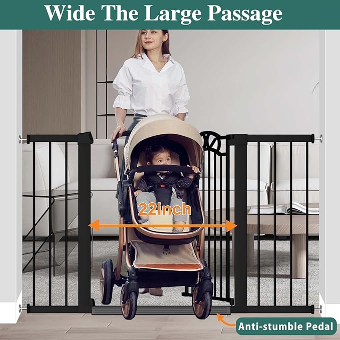 Fairy Baby 57.1"-59.8" Extra Wide Baby Gates with Door, 58 59 Inches Child Gate for Todder Kids, Metal Pressure Mounted Pet Dog Gate, Walk Thru Safety Gate for Doorway Stairs, Black