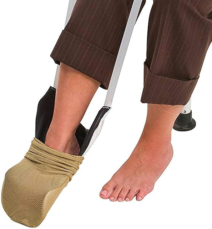 DMI Deluxe Sock Aid / Helper - Easily Pull on Socks Without Bending, Slip Resistance, Reliable Sock Aid Device for Seniors, White