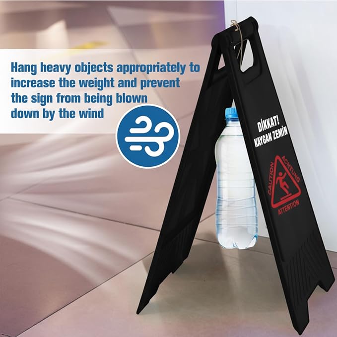 2 Pack 24 Inch Blank Floor Sign Black A-frame Foldable Caution Sign Stick/Write-On Double Sided Safety Warning for Pool Restaurant Restroom Office
