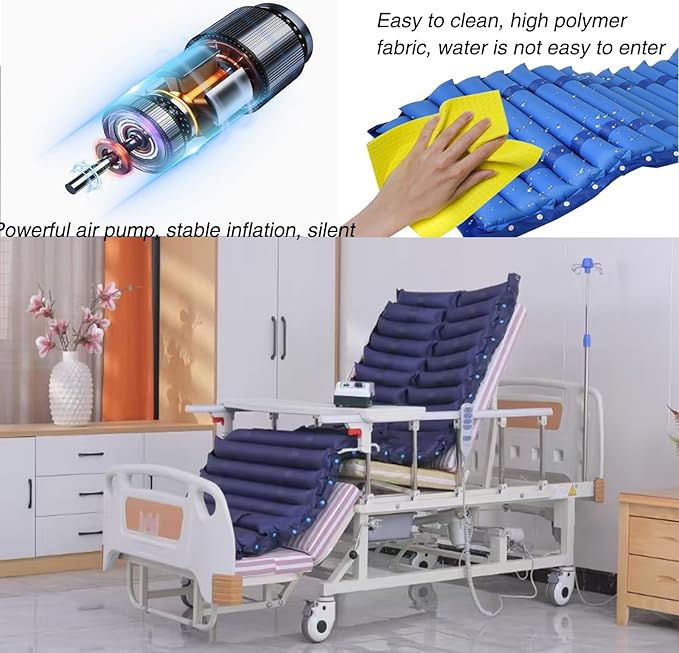 10 Function Electric Medical Beds with Lateral Tilting, Full Electric Hospital Beds for Home use with Air Cushion, IV Pole, Quiet Wheels, Up to 530 LBS