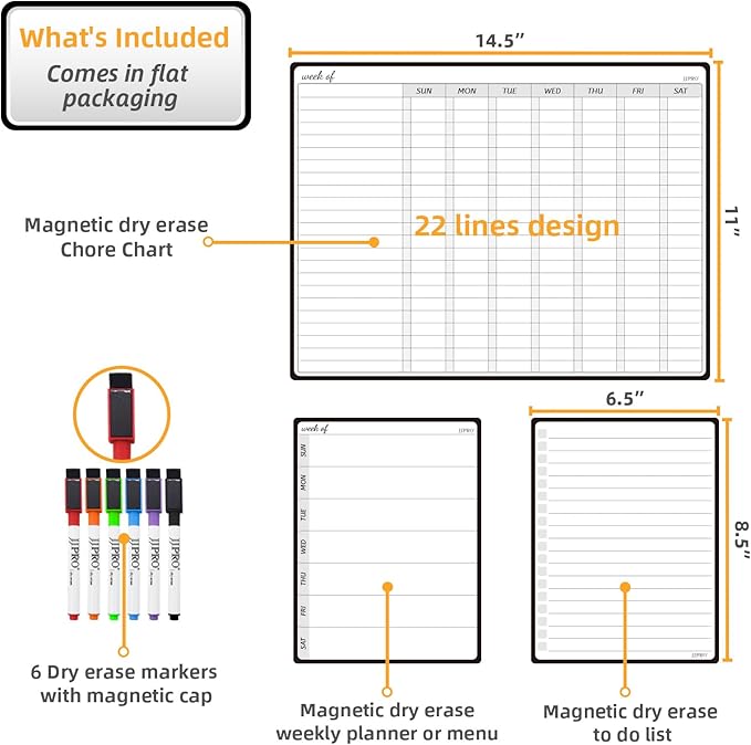 JJPRO Magnetic Dry Erase Chore Chart for Adults-Family Chore Chart for Fridge,Chore Whiteboard for Teenagers with 6 Markers