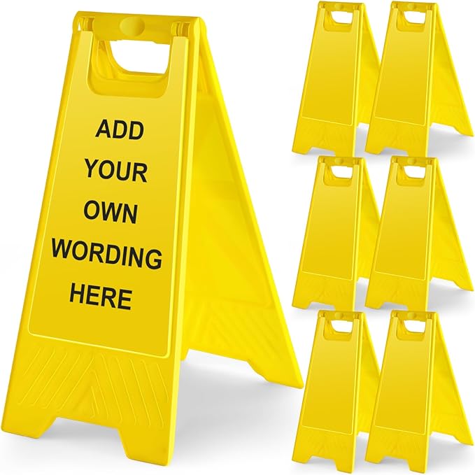 6 Pack24 Inch Blank Floor Sign Yellow A-frame Foldable Caution Sign Write-On Double Sided Safety Warning for Pool Restaurant Restroom Office