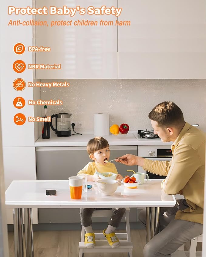 Edge Protector for Baby Proofing, 6.6FT 0.67’’Th L-Shape Air Buffering Soft NBR Rubber Foam Furniture Edge Bumper Guards with 6 Corners, Pre-Taped, Thick Table Bumper Guard for Babies (White-gray)