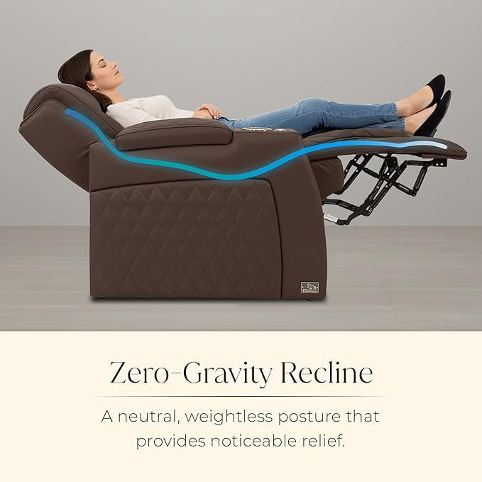 Seatcraft Apex Home Theater Seating, Living Room, Powered Headrest, Powered Lumbar, Powered Recline, Italian Leather, USB Charging, Row of 4 Middle Loveseat, Brown