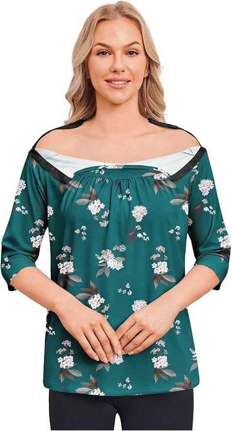 Deyeek Post Shoulder Surgery Shirt for Women Chemo Tear Away Shirt Snap Button 3/4 Sleeve Recovery Adaptive Clothing