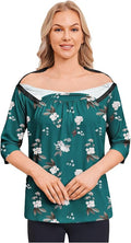 Deyeek Post Shoulder Surgery Shirt for Women Chemo Tear Away Shirt Snap Button 3/4 Sleeve Recovery Adaptive Clothing