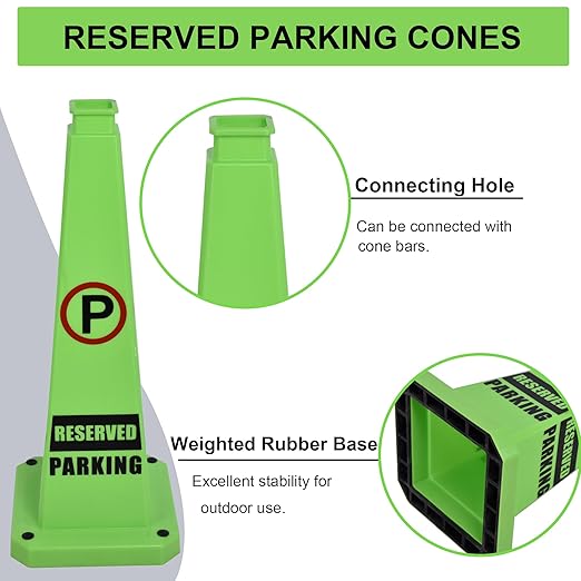 OrangeStar 3-Pack 28" Reserved Parking Cones, Large 4-Sided Message Safety Traffic Cones with Heavy Rubber Base for Indoor Outdoor Use, Parking Lot Control, Driveway Barriers