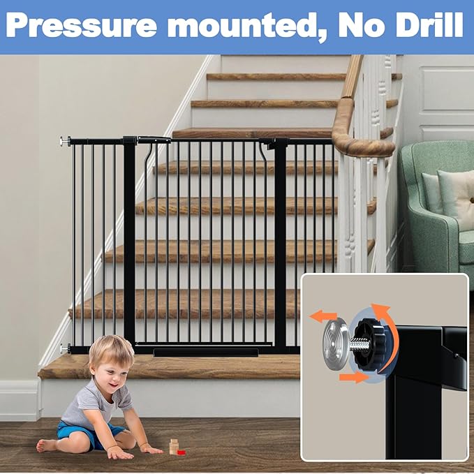 40.5" Extra Tall Baby Gate for Stairs, 29.5"-40.5" Extra Wide Dog Gate Indoor for The House, Auto Close Pressure Mounted Safety Child Toddler Gate, Pet Gate for Doorways Kitchen, Black