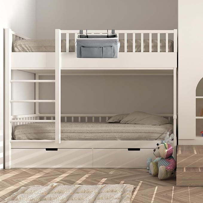 YOUDENOVA Bedside Caddy with 5 Pocket, Bedside Storage Organizer for College, Dorm Bed, Bunk Bed, Grey