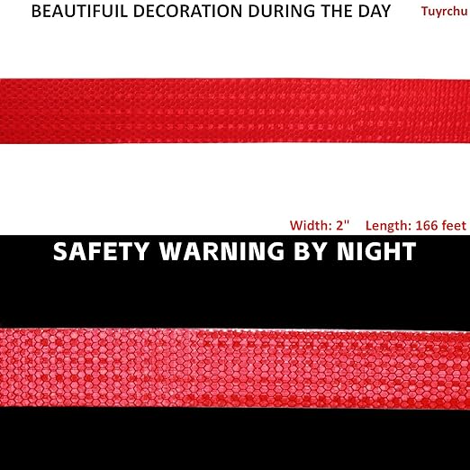 Red Reflective Tape 2 inch Wide, Outdoor Waterproof Hazard Conspicuity Warning Industrial Marking Tape (166 feet)
