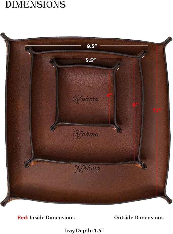 Valet Tray – Full-Grain Leather Catchall Organizer for Keys, Phone & Wallet – Rustic Nightstand & Desk Tray with Raised Sides – Handmade in USA (Vintage Brown, Small Square)