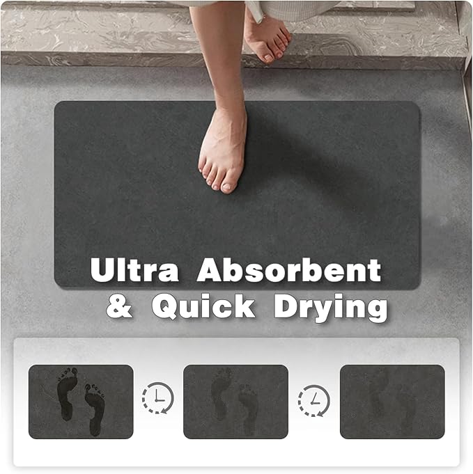 Bath Mat, Bathroom Rugs Non Slip Washable Thin Absorbent Quick Dry Bath Mat Fits Under Door Bathroom Floor Mat Perfect for Bath, Shower, or Sink 36"x48" Dark Grey