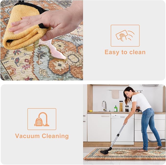 KIMODE Anti Fatigue Kitchen Mats for Floor, Boho Vintage Kitchen Rugs Sets of 2, Cushioned Kitchen Floor Mats Non Slip, Comfort Rugs for Kitchen Floor Sink Laundry Desk Orange 17.3"x29"+17.3"x59"