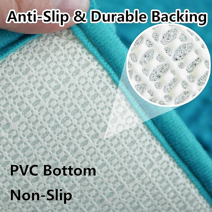 BOANKODU Bathroom Rugs Sets 2 Piece, Extra Soft Chenille Bath Mat Absorbent Bathroom Rug, Bathroom Mat with Non-Slip Bottom, Machine Washable Bath Rugs (32x20 Inch + 24x16 Inch, Turquoise)