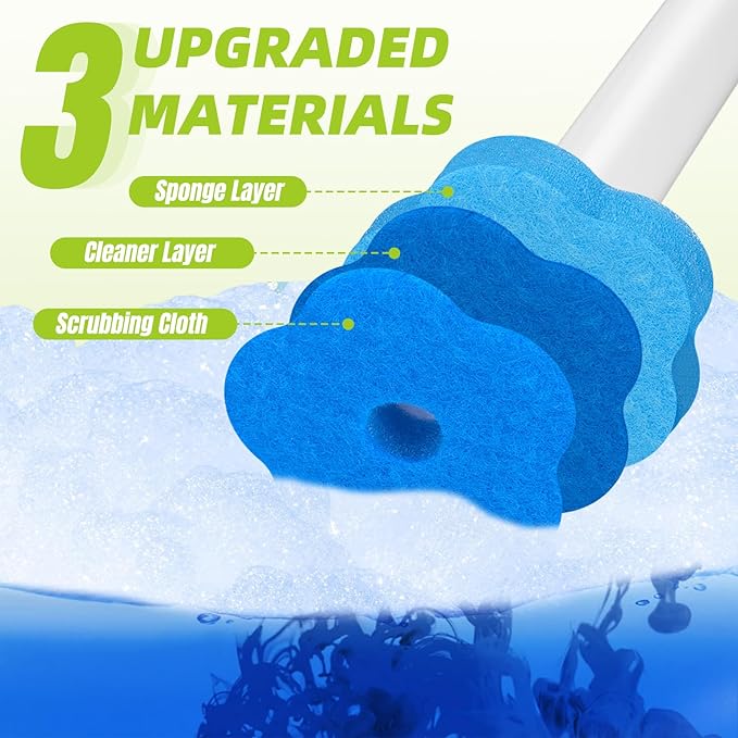 KOKL Disposable Toilet Brush, Toilte Wand Kit, Toilet Bowl Cleaner Brush with 12 Wand Refills, Toilet Cleaning Supplies, Toilet Brush and Storage Caddy, Toilet Cleaning System for Bathroom Maintenance