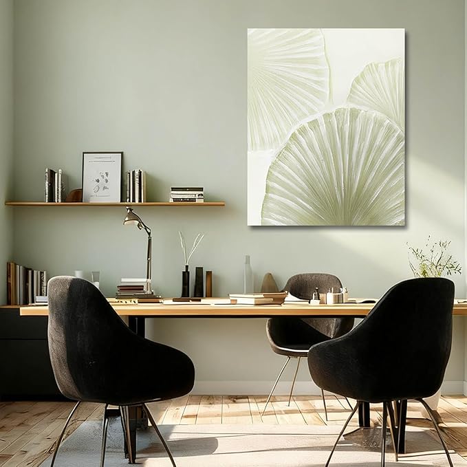 MLART99 Abstract Shell Wall Art Coastal Canvas Painting Beige and Green Nature Artwork Large 32x40 Modern Beach Wall Decor for Living Room Bedroom Dining Room