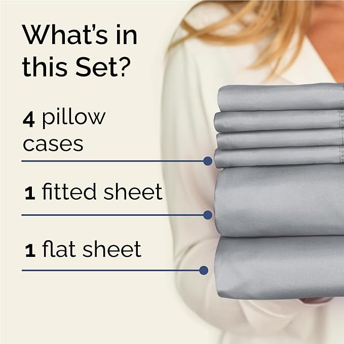 Full 6 Piece Sheet Set - Cooling & Breathable Bed Sheets - Hotel Luxury Bed Sheets for Women, Men, Kids & Teens - Bedding with Deep Pockets & Easy Fit - Soft and Wrinkle Free - Full Steel Blue Sheets