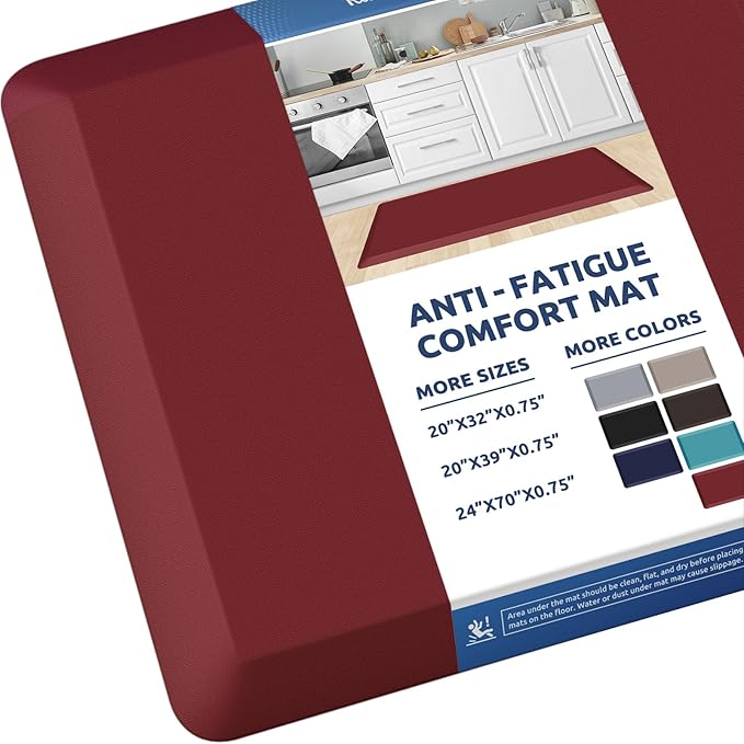 KitchenClouds Kitchen Mat Cushioned Anti Fatigue Rug 20"x39" Waterproof, Non Slip, Standing and Comfort Desk/Floor Mats for House Sink Office (Red)
