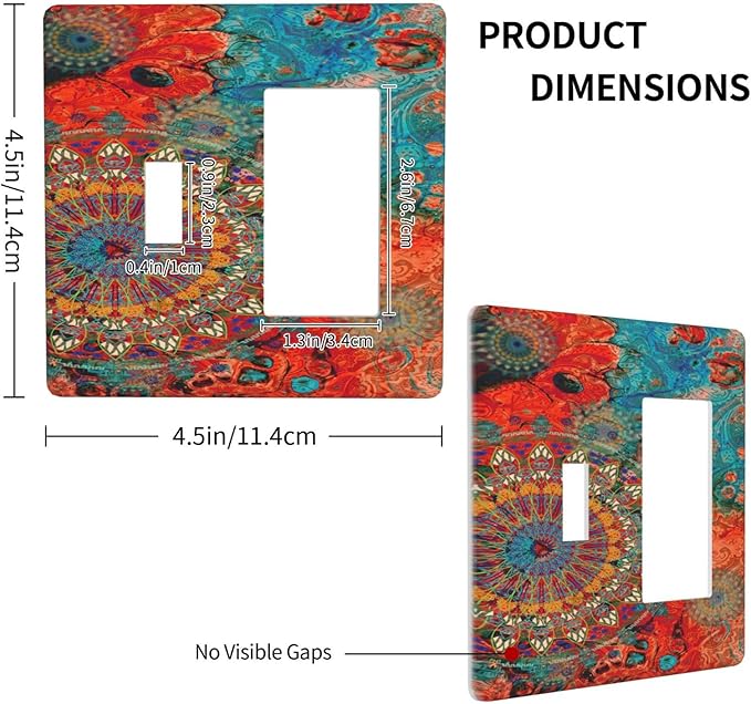 Abstract Ombre Colorful Indian Mandala 2 Gang Light Switch Covers Single Toggle Rocker Combination Wall Plate Cover Electrical Faceplate Decorative Switchplate for Livingroom Bedroom Bathroom Decor