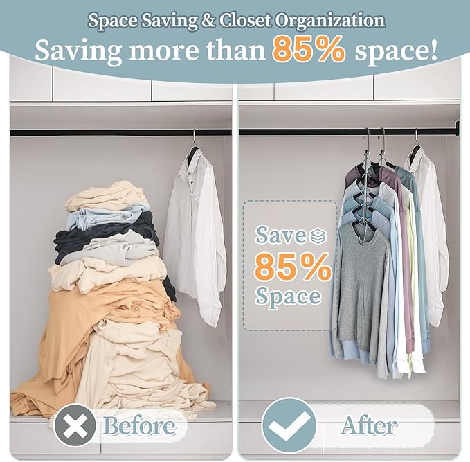 Clothes Hangers Space Saving Shirt Organizer, Non Slip Multi Shirt Hangers for Closet with Foam Padded Closet Organizers and Storage for Sweater Hoodie Blouse Coat Dress Short Black 2 Pack