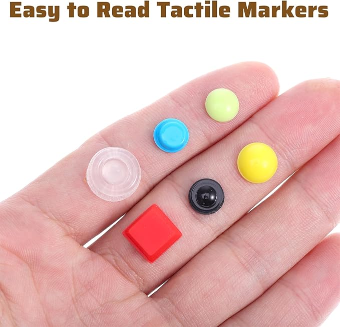 210pcs Bump Dots for Visually Impaired Assorted Styles Braille Stickers Low Vision Aids Adhesive Tactile Sticker Raised Tactile Dot Silicone Braille Gadget for Multiple Color Size Shape Blind Elderly