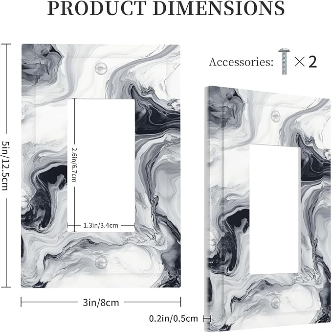 Abstract Marble Ink Texture Grey Marble Print Decorative Outlet Covers 1 Gang Single Rocker Light Switch Cover Plate Wall Plates GFCI Faceplate for Bathroom Kitchen Decor