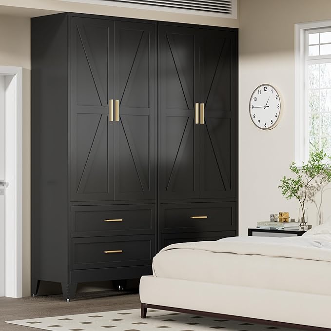 COFaR Metal Wardrobe Cabinet with Hanging Rod, 71 inches Tall