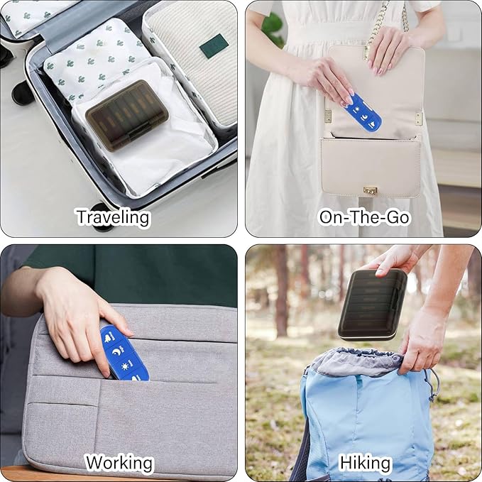Weekly Pill Organizer 4 Times a Day, 7 Day Pill Box 4X, Portable for Travel Pill Case for Pills/Vitamin/Fish Oil/Medication/Supplements (4x7 Black+Rainbow)