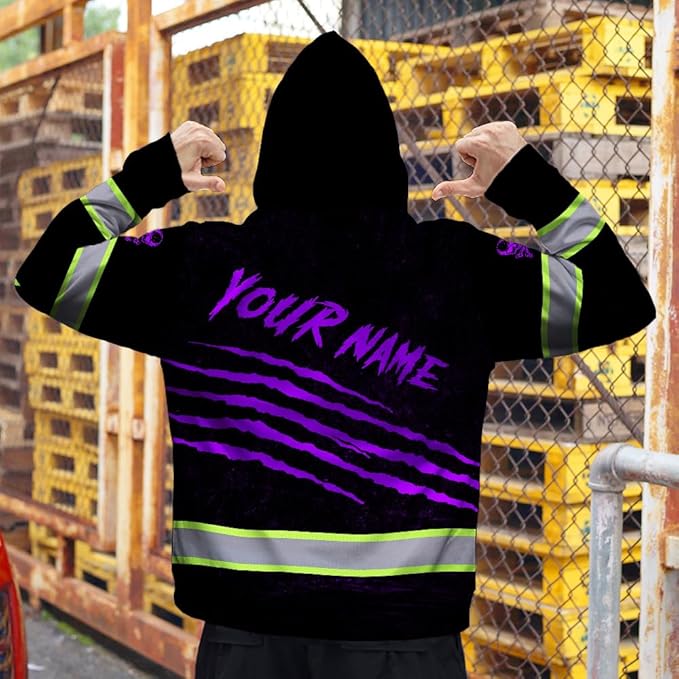 Matedecor Skull US Flag Reflective High Visibility Hoodie For Men Construction Hi Vis Safety Workwear Custom Name
