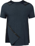Men's Post Shoulder Surgery Recovery Shirts Tear Away Short Sleeve Full Open Side Snap Dialysis Chemo Clothing