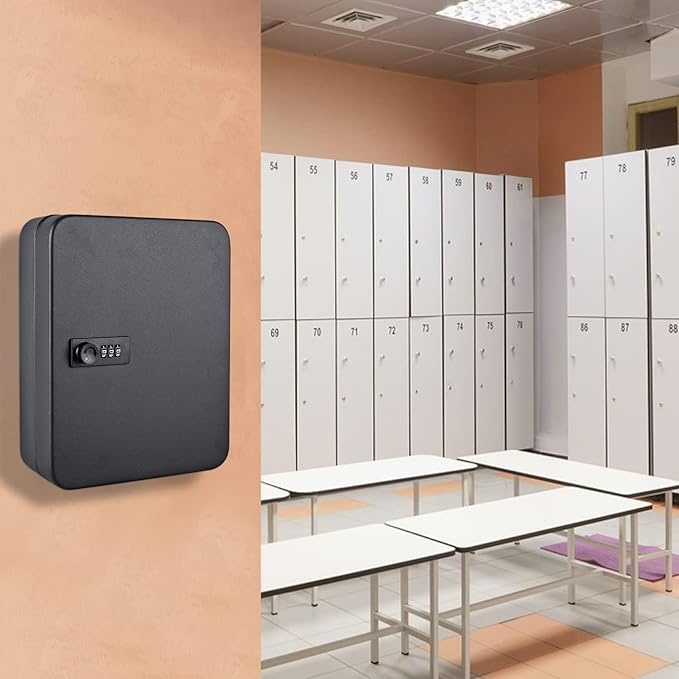 Kikerike Key Box Wall Mount, 48 Key Hooks & Tags, Steel Security Locking Key Cabinet, Storage Key Lock Box with Code, Key Management Cabinet with Combination Lock