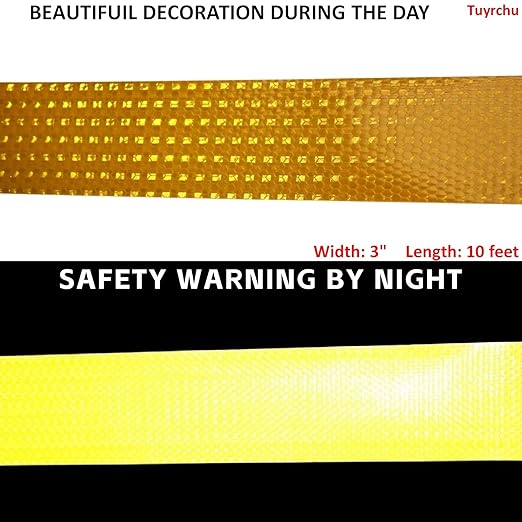 Yellow Reflective Tape Outdoor Waterproof 3 inch, High Visibility Hazard Conspicuity Safety Industrial Marking Tape (10 feet)