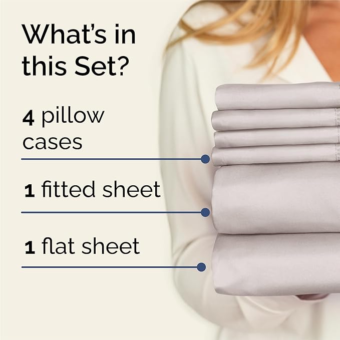 King 6 Piece Sheet Set - Cooling & Breathable Bed Sheets - Hotel Luxury Bed Sheets for Women, Men, Kids & Teens - Bedding with Deep Pockets & Easy Fit - Soft and Wrinkle Free - King Light Grey Sheets