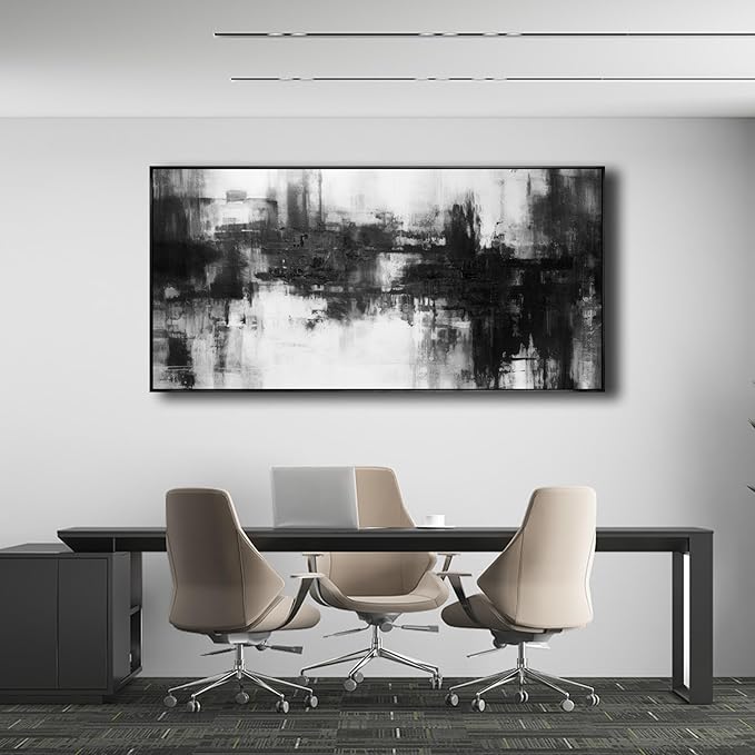 Abstract Wall Art Framed Home Artwork Decor Black and White Modern Minimalist Canvas Painting Living Room Decor for Bedroom Office Wall Decor 24"x48"