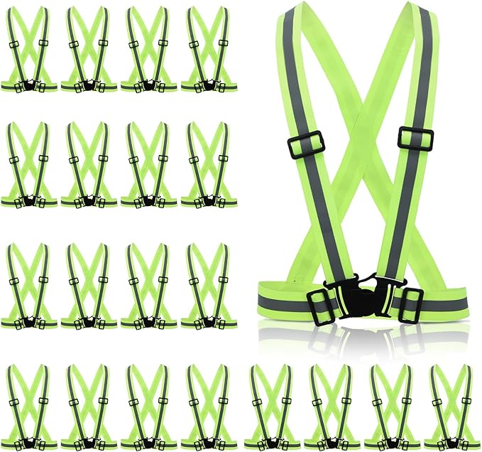 cobee 20 Pcs High Visibility Reflective Vests, Adjustable Safety Vests with Quick Release Buckle Bright Yellow Reflector for Running Cycling Construction