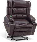 MCombo Dual Motor Power Lift Recliner Chair for Elderly, Lay Flat Lift Chair with Heat and Massage, Petite Wide Lift Chair, Cup Holders, USB A&C Ports, Faux Leather R7894 (Dark Brown, Small-Wide)
